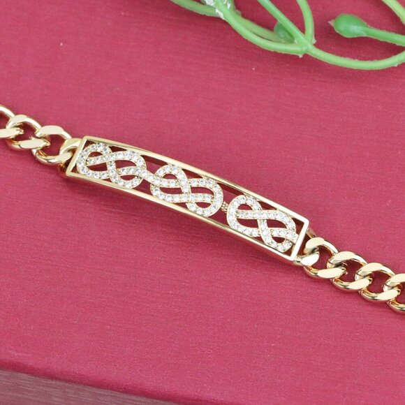 "Rose Gold Bracelet with Interwoven CZ Design, XPBL0990 - Picture 1 of 12